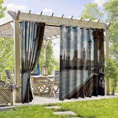 Aperturee - Aperturee Big Ben Scene Waterproof Printed Outdoor Curtains