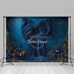 Aperturee - Aperturee Big Blue Bow Christmas Backdrop Elegant Ribbon Gift Box Photography Background