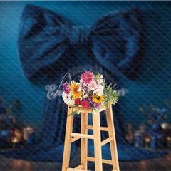 Aperturee - Aperturee Big Blue Bow Christmas Backdrop Elegant Ribbon Gift Box Photography Background