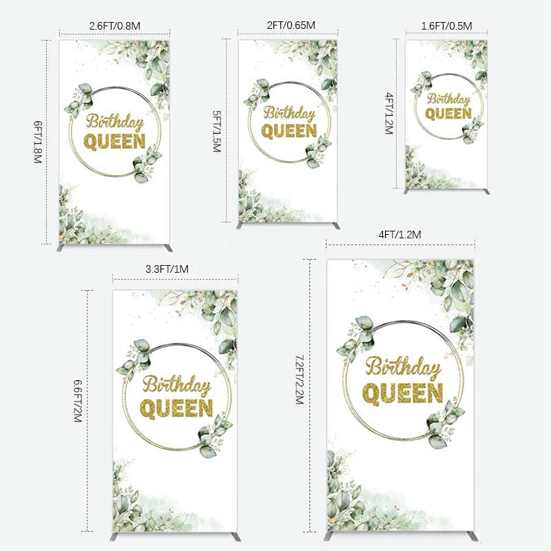 Aperturee Aperturee Birthday Queen Greenery Leaves Rectangle Backdrop