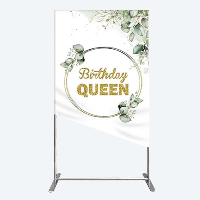 Aperturee Aperturee Birthday Queen Greenery Leaves Rectangle Backdrop