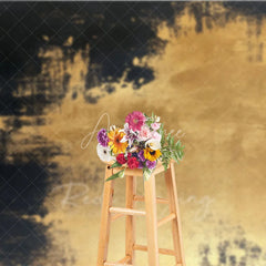 Aperturee - Aperturee Black and Gold Abstract Photography Backdrop Elegant Metallic Texture Brush Strokes for Studio Portrait
