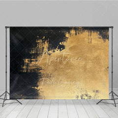 Aperturee - Aperturee Black and Gold Abstract Photography Backdrop Elegant Metallic Texture Brush Strokes for Studio Portrait