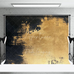 Aperturee - Aperturee Black and Gold Abstract Photography Backdrop Elegant Metallic Texture Brush Strokes for Studio Portrait
