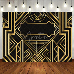Aperturee - Aperturee Black and Gold Art Deco Birthday Backdrop 1920s Roaring Vintage Geometric Party Background