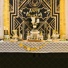 Aperturee - Aperturee Black and Gold Art Deco Birthday Backdrop 1920s Roaring Vintage Geometric Party Background