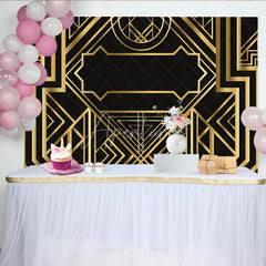 Aperturee - Aperturee Black and Gold Art Deco Birthday Backdrop 1920s Roaring Vintage Geometric Party Background