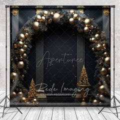 Aperturee - Aperturee Black and Gold Balloon Arch Photography Backdrop Elegant Christmas Decor New Year’s Eve Party Photo Booth