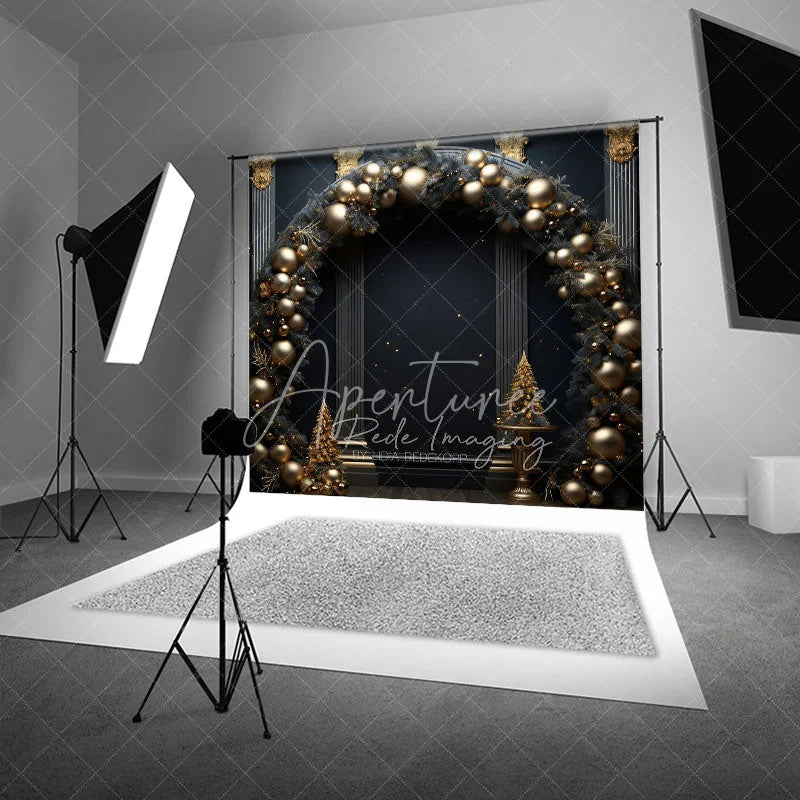 Aperturee - Aperturee Black and Gold Balloon Arch Photography Backdrop Elegant Christmas Decor New Year’s Eve Party Photo Booth