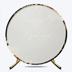 Aperturee - Aperturee Black and Gold Congrats Grad RN Round Backdrop with Stethoscope and Elegant Floral Decor for Nurse Graduation Party