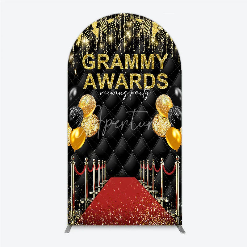 Aperturee - Aperturee Black and Gold Glitter Awards Night Arch Backdrop Kit Elegant Red Carpet Viewing Party Decor