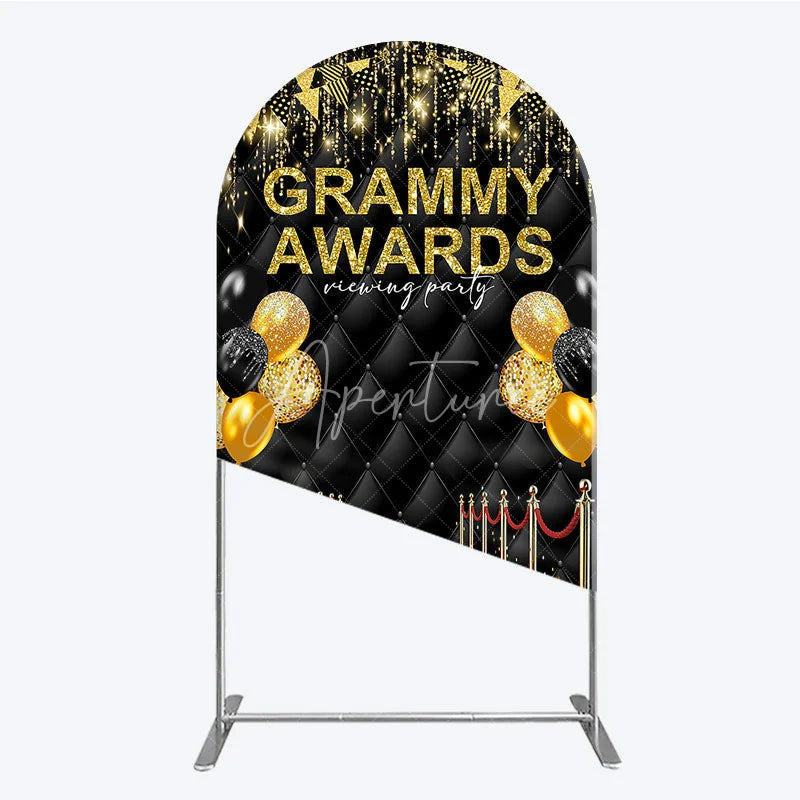 Aperturee - Aperturee Black and Gold Glitter Awards Night Arch Backdrop Kit Elegant Red Carpet Viewing Party Decor