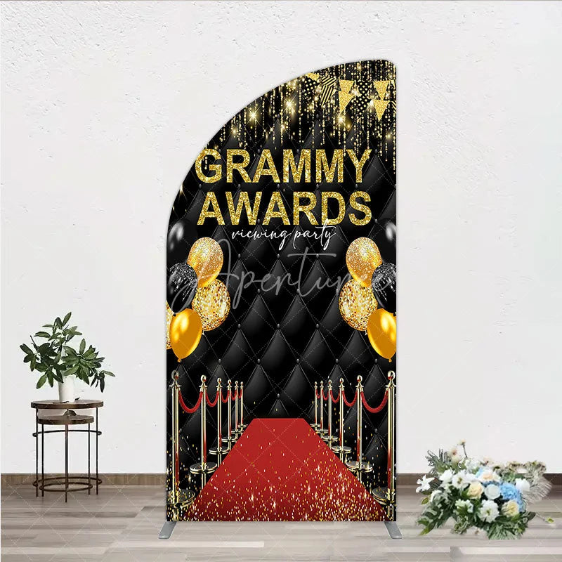 Aperturee - Aperturee Black and Gold Glitter Awards Night Half Moon Arch Backdrop Kit Elegant Red Carpet Viewing Party Decor