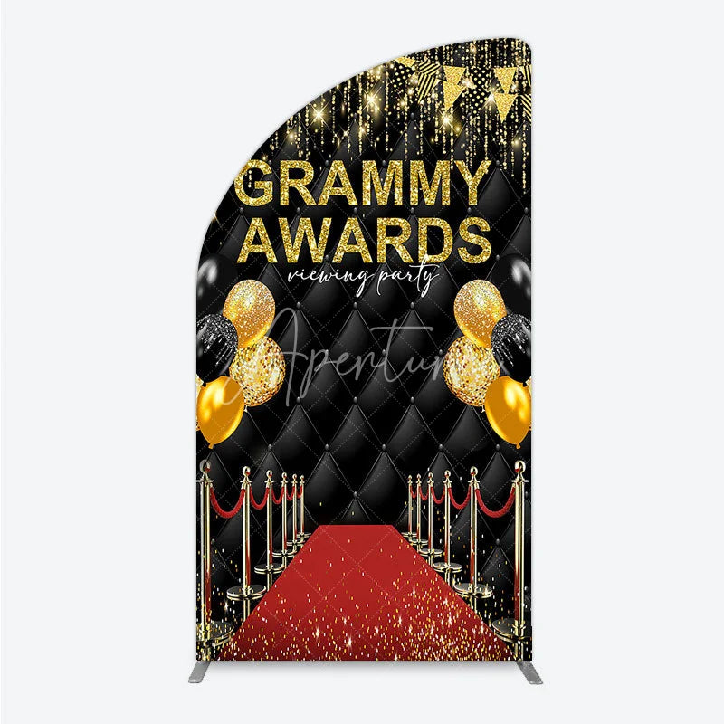 Aperturee - Aperturee Black and Gold Glitter Awards Night Half Moon Arch Backdrop Kit Elegant Red Carpet Viewing Party Decor