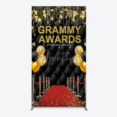 Aperturee - Aperturee Black and Gold Glitter Awards Night Rectangle Backdrop Kit Elegant Red Carpet Viewing Party Decor