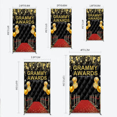 Aperturee - Aperturee Black and Gold Glitter Awards Night Rectangle Backdrop Kit Elegant Red Carpet Viewing Party Decor