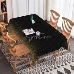 Aperturee - Aperturee Black and Gold Glitter Gradient Rectangle Tablecloth with Scalloped Edge Elegant Party Celebration Decor