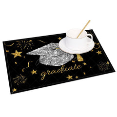 Aperturee - Aperturee Black And Gold Glitter Graduate Set of 4 Placemats