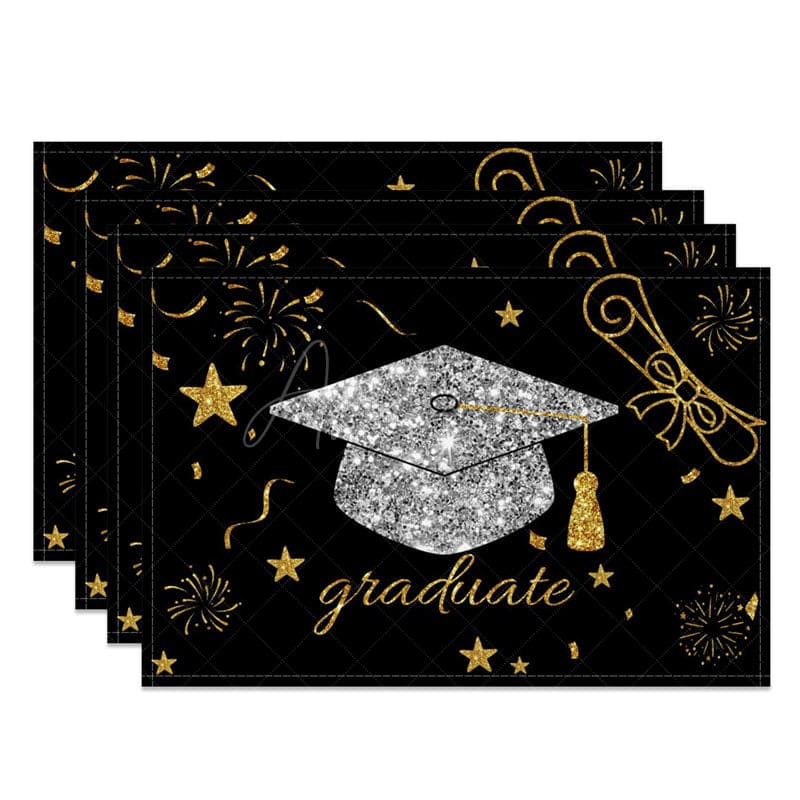 Aperturee - Aperturee Black And Gold Glitter Graduate Set of 4 Placemats