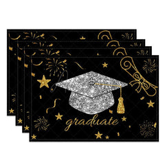 Aperturee - Aperturee Black And Gold Glitter Graduate Set of 4 Placemats