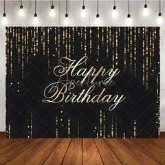 Aperturee - Aperturee Black and Gold Glitter Happy Birthday Backdrop Shining Sequin Rain Photography Background