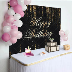 Aperturee - Aperturee Black and Gold Glitter Happy Birthday Backdrop Shining Sequin Rain Photography Background