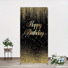 Aperturee - Aperturee Black and Gold Glitter Happy Birthday Rectangle Arch Backdrop Elegant Confetti Party Decoration for Celebrations