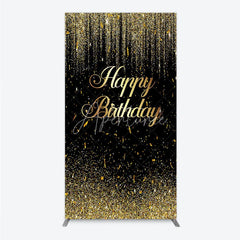 Aperturee - Aperturee Black and Gold Glitter Happy Birthday Rectangle Arch Backdrop Elegant Confetti Party Decoration for Celebrations