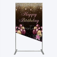 Aperturee - Aperturee Black and Gold Glitter Rectangle Backdrop High Heels Champagne Birthday Party Decor Pink Balloon Theme Background