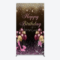 Aperturee - Aperturee Black and Gold Glitter Rectangle Backdrop High Heels Champagne Birthday Party Decor Pink Balloon Theme Background