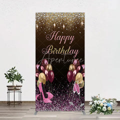 Aperturee - Aperturee Black and Gold Glitter Rectangle Backdrop High Heels Champagne Birthday Party Decor Pink Balloon Theme Background