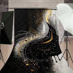 Aperturee - Aperturee Black and Gold Liquid Swirl Abstract Backdrop Thick Paint Drips Art Photography Background