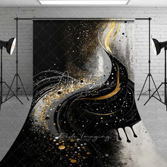 Aperturee - Aperturee Black and Gold Liquid Swirl Abstract Backdrop Thick Paint Drips Art Photography Background