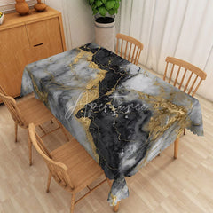 Aperturee - Aperturee Black and Gold Marble Texture Rectangle Tablecloth Luxury Stone Vein Table Cover Modern Formal Decor