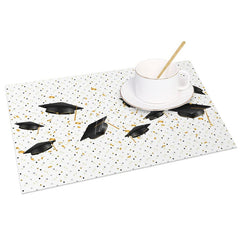 Aperturee - Aperturee Black And Gold Mortarboard Scroll Set of 4 Placemats