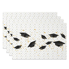 Aperturee - Aperturee Black And Gold Mortarboard Scroll Set of 4 Placemats