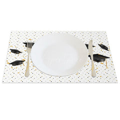 Aperturee - Aperturee Black And Gold Mortarboard Scroll Set of 4 Placemats