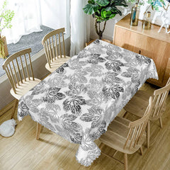 Aperturee - Aperturee Black and Grey Maple Leaf Rectangle Tablecloth for Modern and Moody Fall or Halloween Decorations
