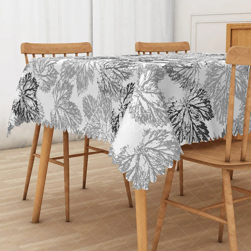 Aperturee - Aperturee Black and Grey Maple Leaf Rectangle Tablecloth for Modern and Moody Fall or Halloween Decorations