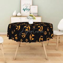 Aperturee - Aperturee Black and Orange Jack-o’-Lantern Halloween Round Tablecloth for Spooky and Festive Party Decor