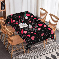 Aperturee - Aperturee Black and Pink Cupid Arrow Rectangle Tablecloth Romantic Heart Love Pattern Valentine Anniversary Dining Decor