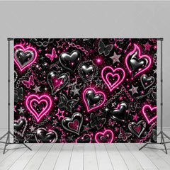 Aperturee - Aperturee Black and Pink Neon Y2K Glowing Heart Chain Holiday Backdrop Edgy Sparkling Butterfly Celebration Party Decor
