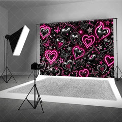 Aperturee - Aperturee Black and Pink Neon Y2K Glowing Heart Chain Holiday Backdrop Edgy Sparkling Butterfly Celebration Party Decor