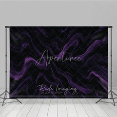 Aperturee - Aperturee Black and Purple Abstract Swirling Photography Backdrop Elegant Marble Texture for Dramatic Portrait Photo Shoots