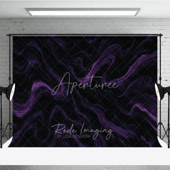 Aperturee - Aperturee Black and Purple Abstract Swirling Photography Backdrop Elegant Marble Texture for Dramatic Portrait Photo Shoots
