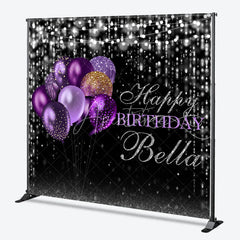 Aperturee - Aperturee Black and Purple Gold Glitter Balloons Happy Birthday Custom Backdrop Elegant Sparkling Celebration Party Decor