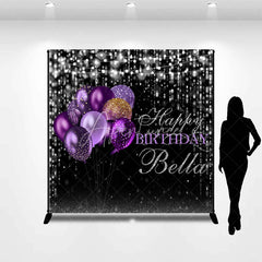 Aperturee - Aperturee Black and Purple Gold Glitter Balloons Happy Birthday Custom Backdrop Elegant Sparkling Celebration Party Decor