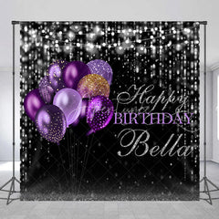 Aperturee - Aperturee Black and Purple Gold Glitter Balloons Happy Birthday Custom Backdrop Elegant Sparkling Celebration Party Decor