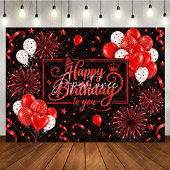 Aperturee - Aperturee Black and Red Glitter Happy Birthday to you Backdrop with Balloons Stars and Ribbons for Festive Party Decor.
