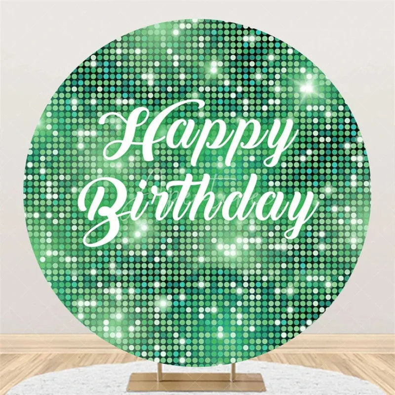 Aperturee - Aperturee Black and Silver Glitter Sequins Round Backdrop Happy Birthday Party Decoration Shimmering Bokeh Circle Cover